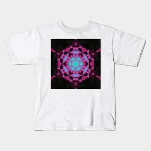 Retro Mandala Flower Blue Purple and Black Kids T-Shirt